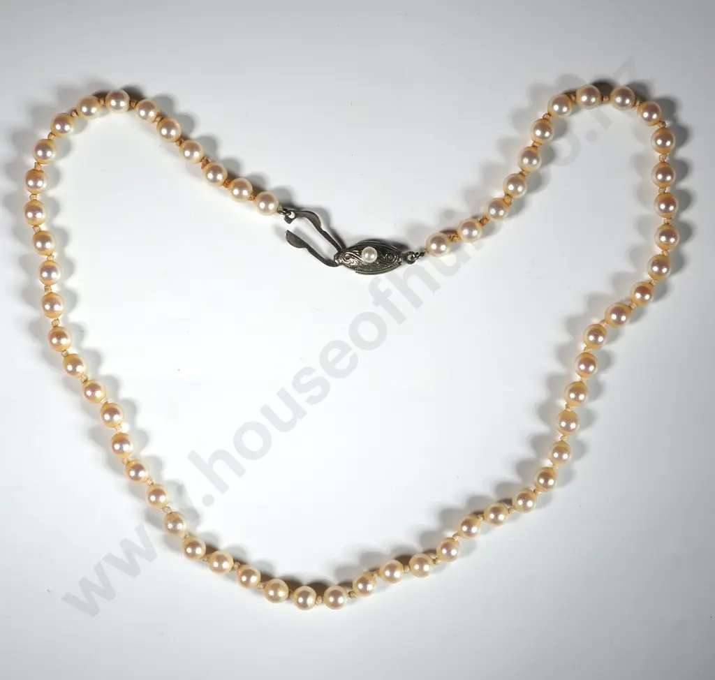 German Silver Hand-knotted Pearl Necklace Image 1++