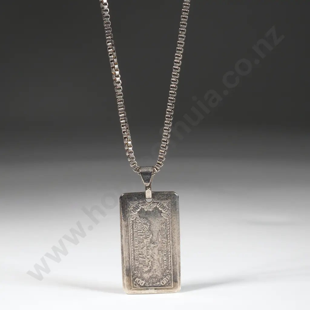 Sterling Silver Box Link Chain With Ingot In the Form Of  A US $100 Note Image 1++