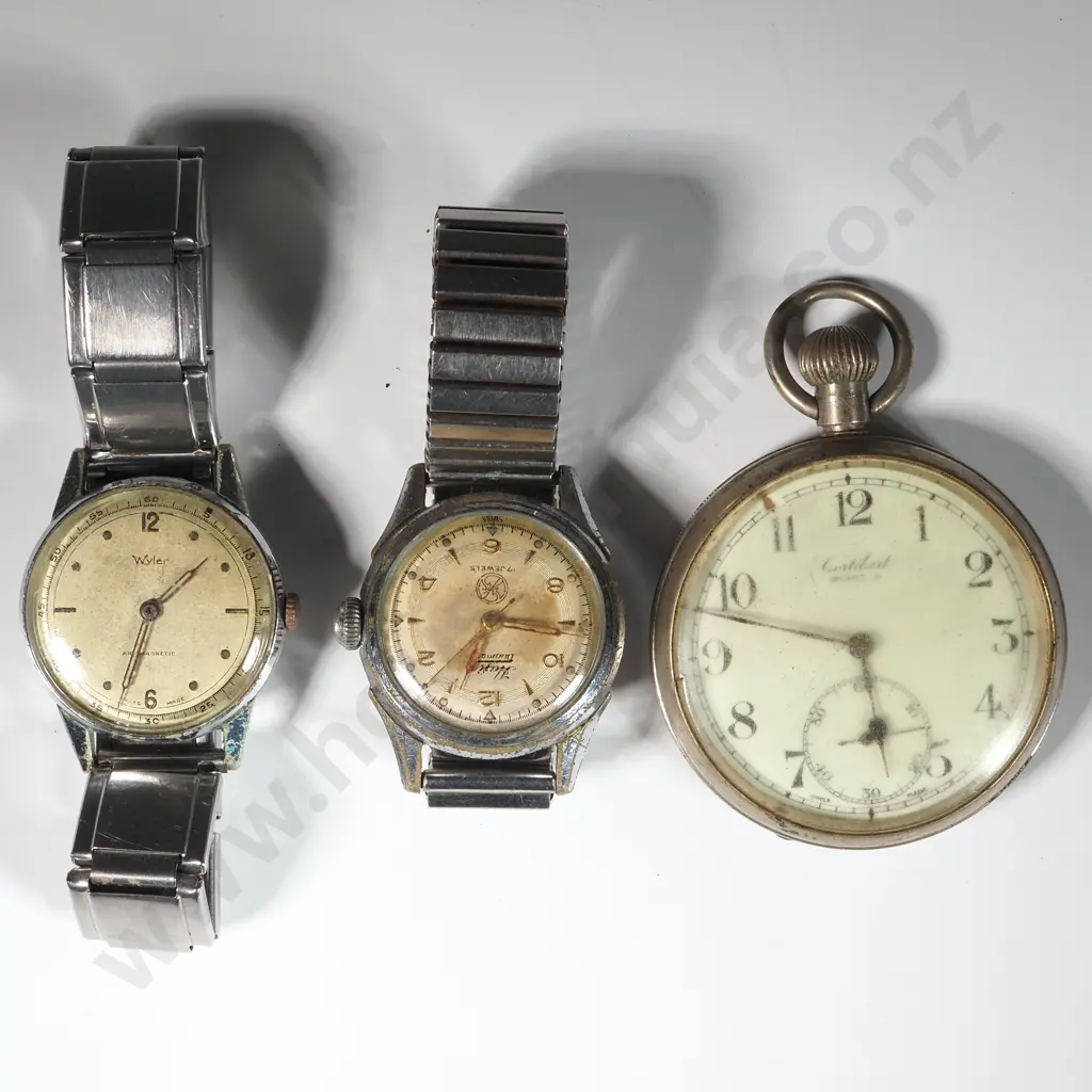 Cortebert Half Hunter Pocket Watch, Wyler Wristwatch &  A Hafti Wristwatch. Image 1++