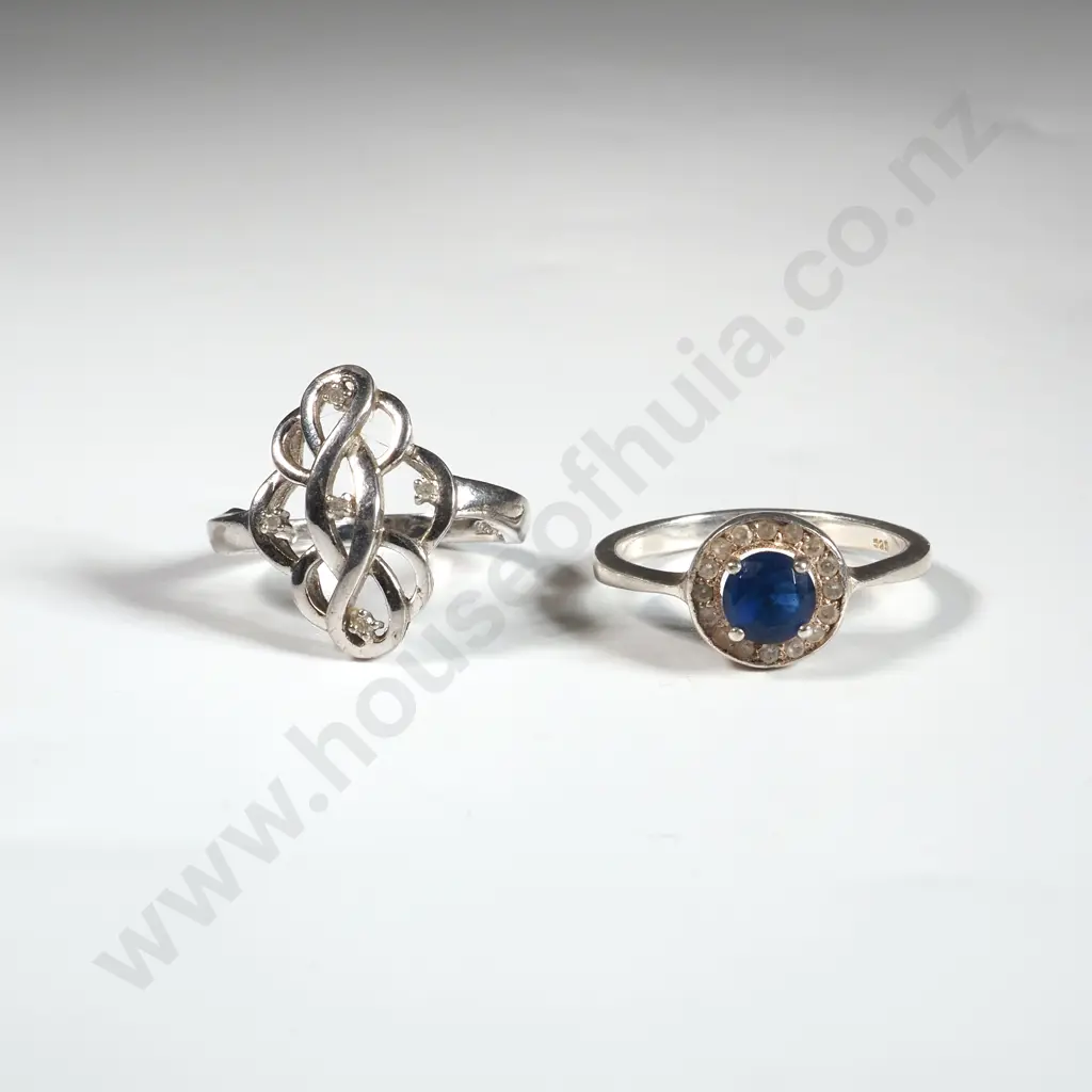 Two Sterling Silver Rings. One with A Central Blue Stone. Image 1++
