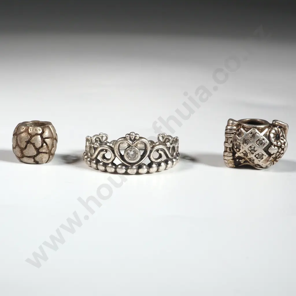 Two Sterling Silver Pandora Charms & Ring Image 1++