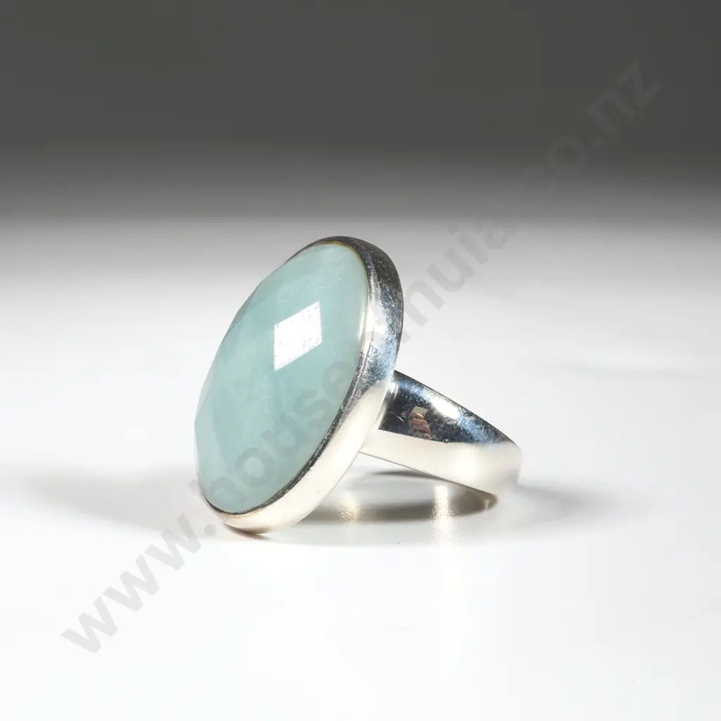 Sterling Silver & Facetted Celadon Green Stone Ring  Image 1++