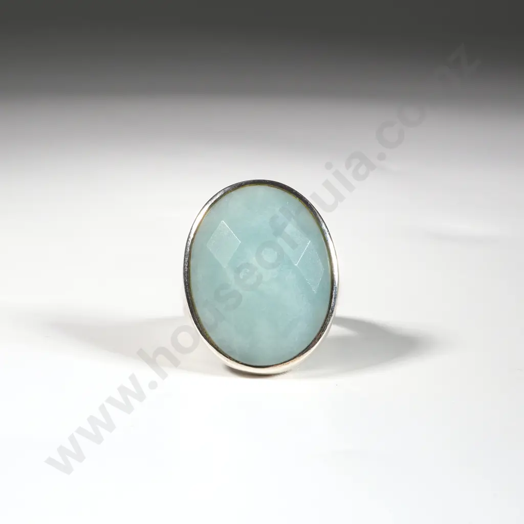Sterling Silver & Facetted Celadon Green Stone Ring  Image 1++