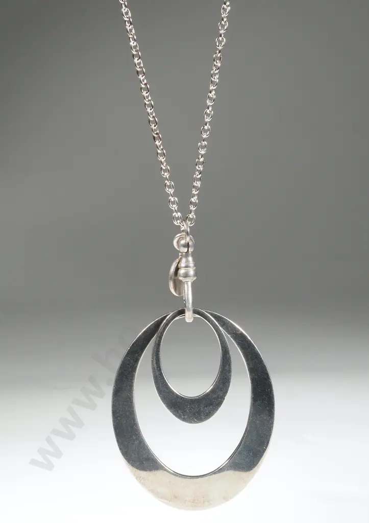 Homage Sterling Silver Double Oval Pendant With Sterling Silver Chain. Image 1++