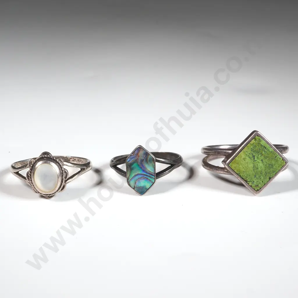Three Sterling Silver Rings - One With Paua Shell. Image 1++