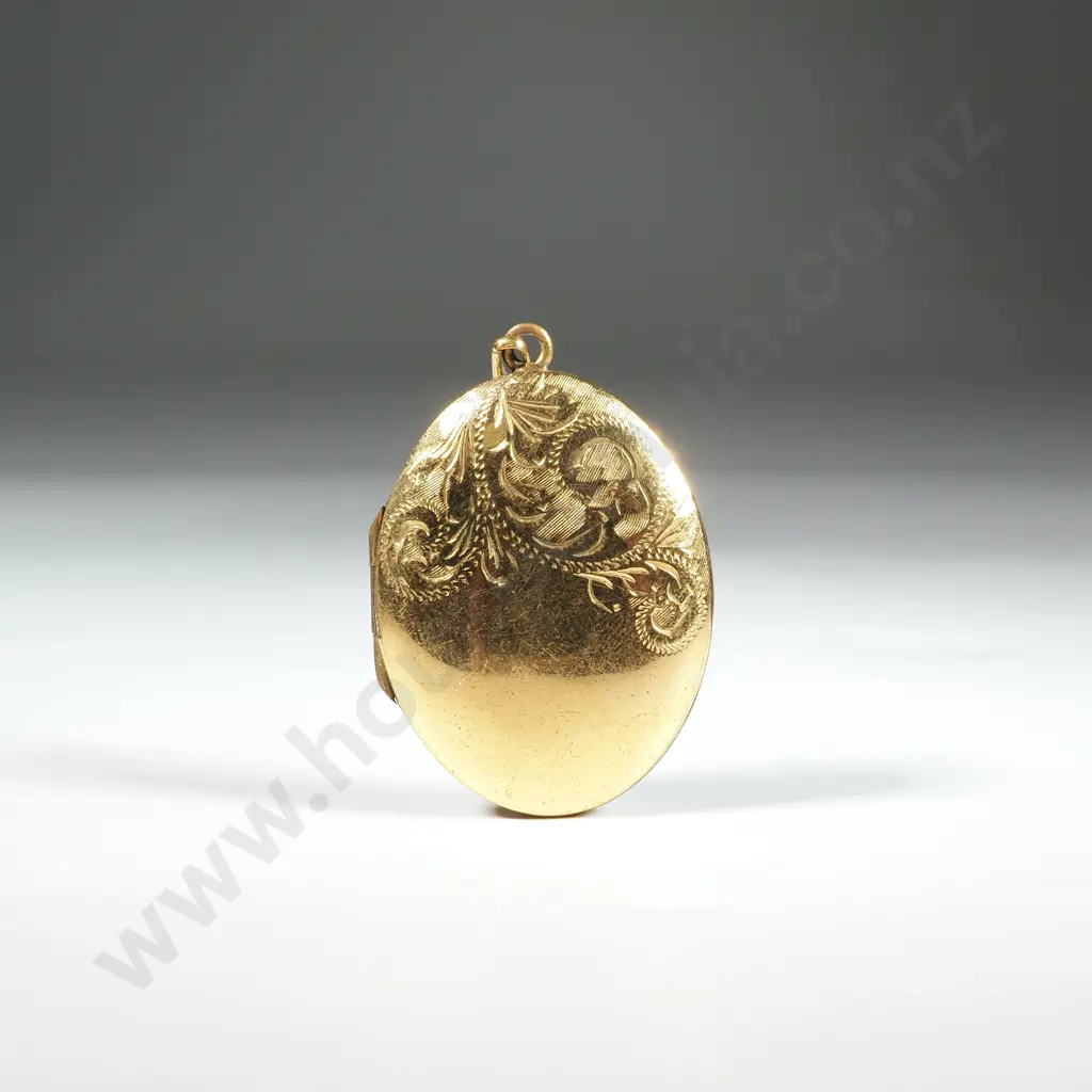 Oval Rolled Gold Oval Locket w Half Engraved Body Image 1++