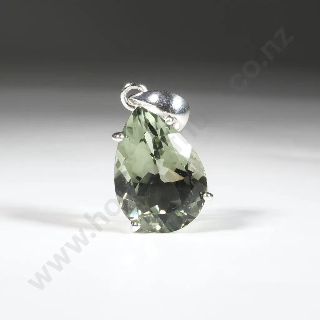 Sterling Silver & Green Amethyst Pear Shaped Pendant Image 1++