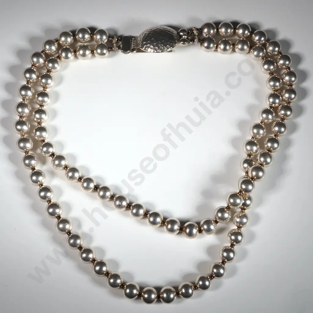 Heavy Sterling Silver Double Beaded Necklace  Image 1++