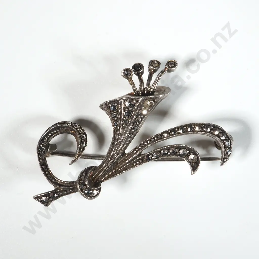 Vintage Marcasite Brooch In The Form Of A Flower Spray Image 1++
