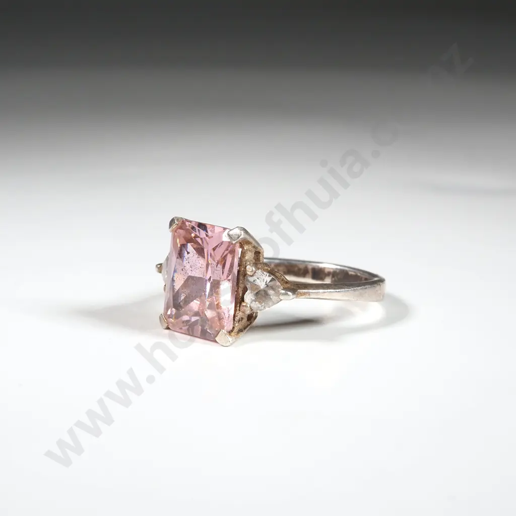 Sterling Silver Pink Stone Dress Ring Image 1++