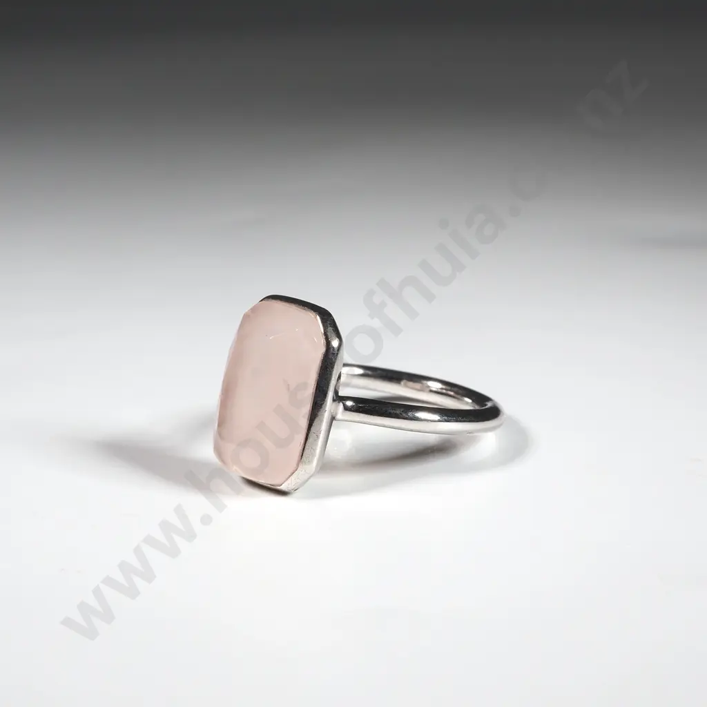 Sterling Silver Square Pink Facetted Ring. Marked 925  Image 1++