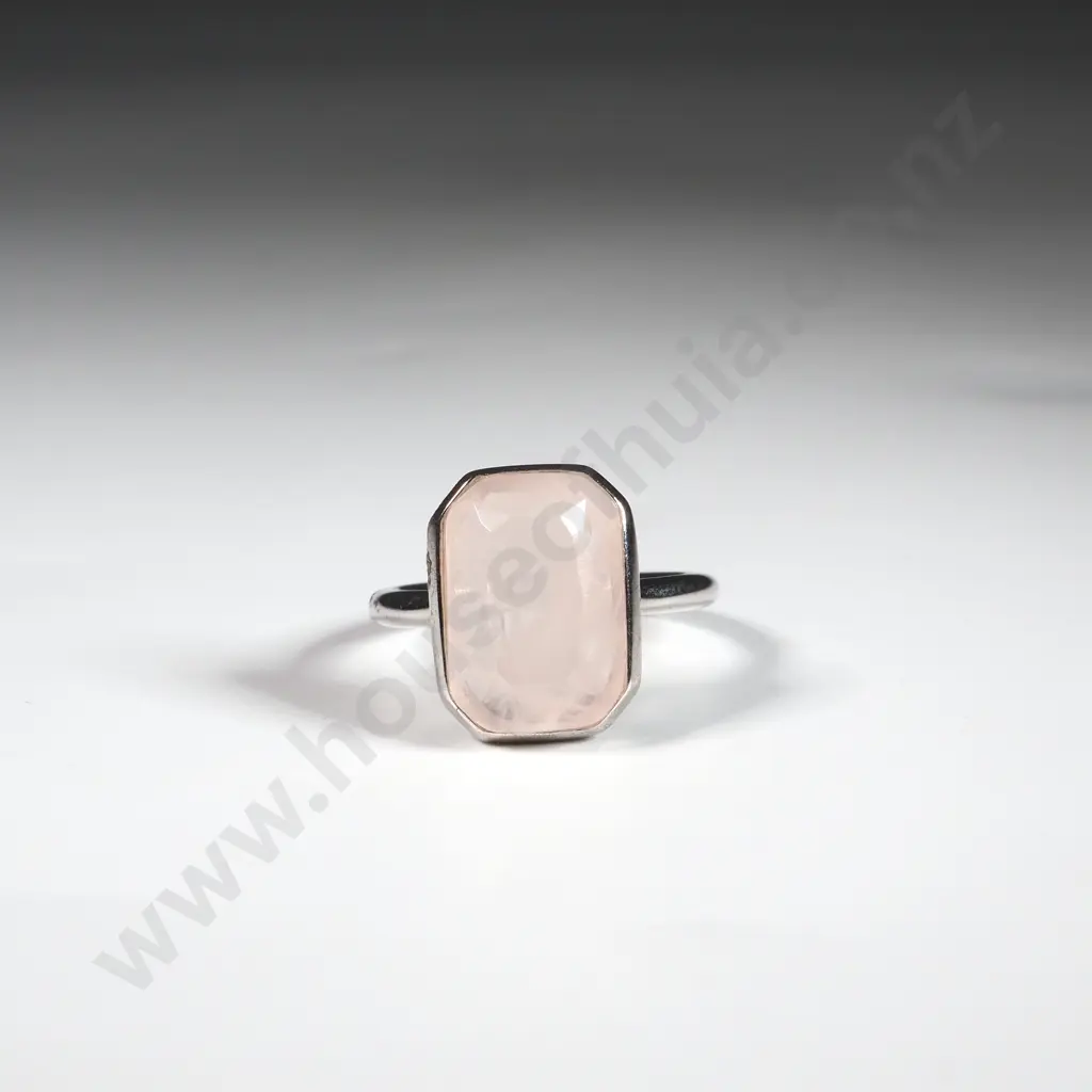 Sterling Silver Square Pink Facetted Ring. Marked 925  Image 1++