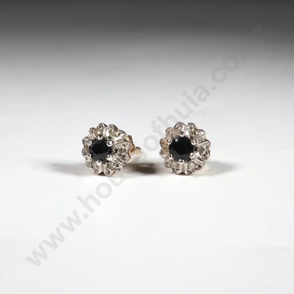 9ct Gold, Sapphire & Diamond Earrings Image 1++