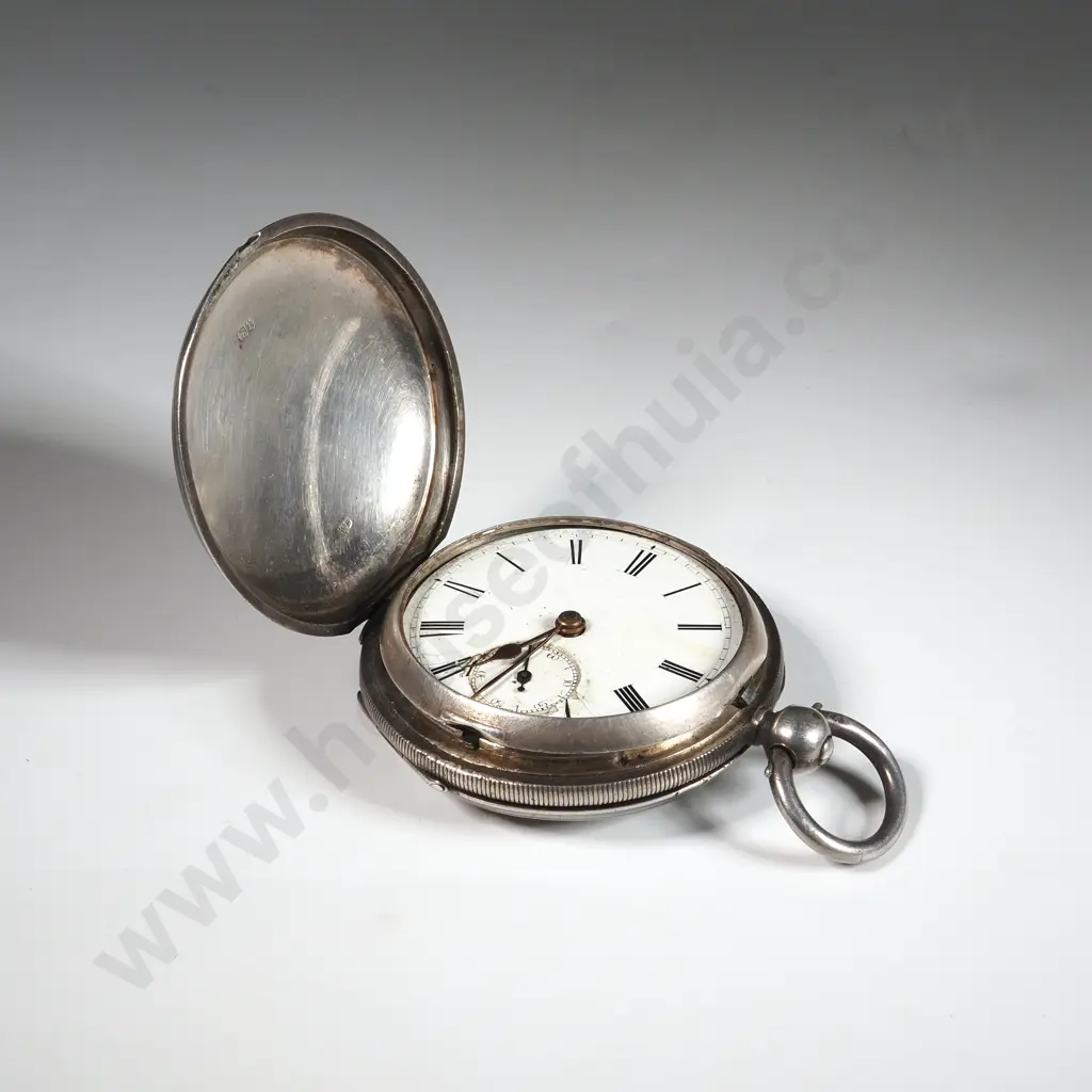 Antiqtue Sterling Silver Hunter Pocket Watch. Missing Glass Image 1++