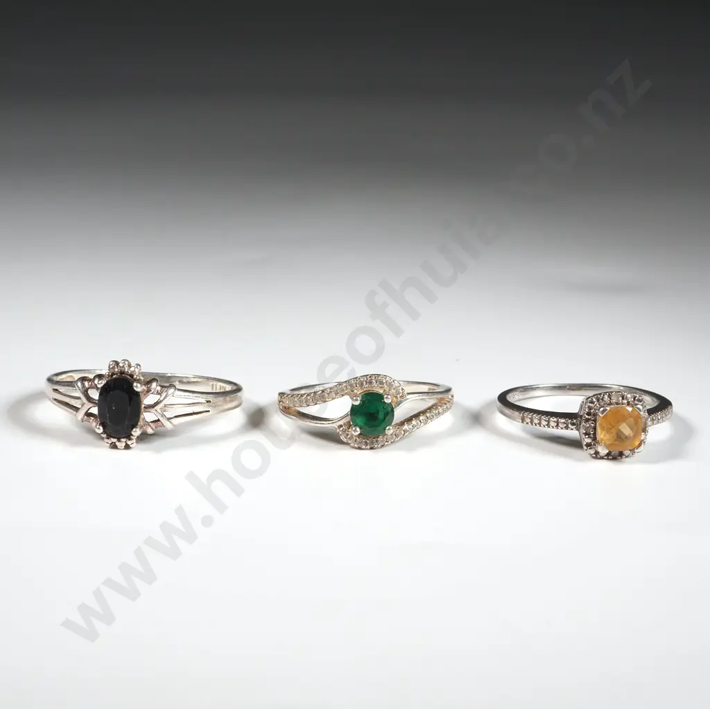 Three Sterling Silver Rings Set with Coloured Stones Image 1++
