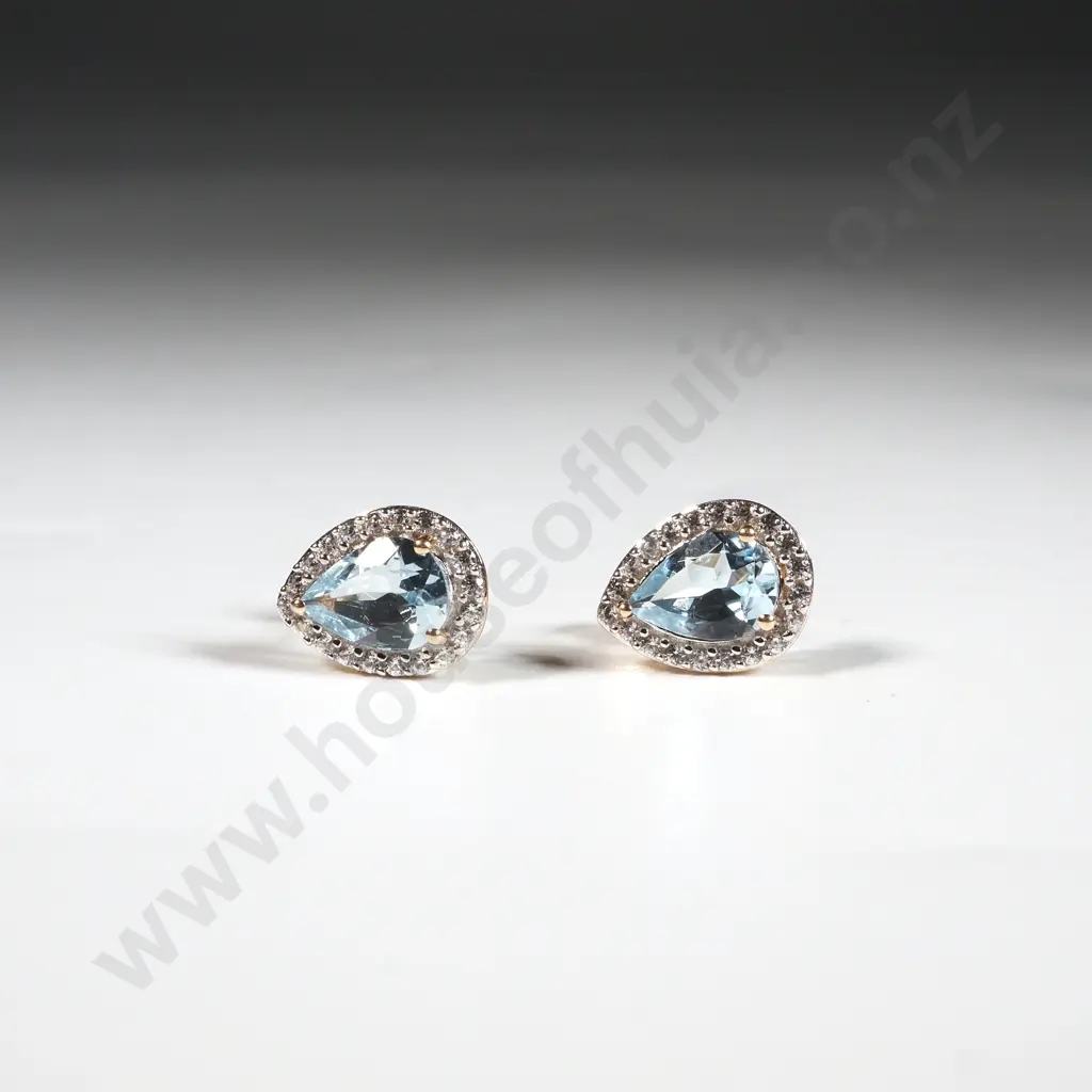 9ct Gold & Blue Stone & Zircon Earrings  Image 1++