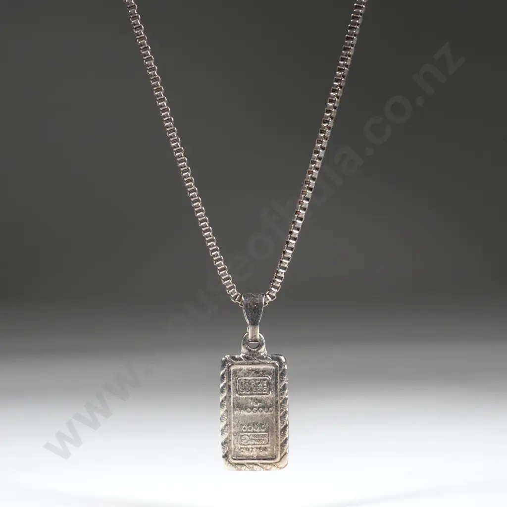 Sterling Silver Box Link Chain With Ingot In the Form Of  A Credit Suisse Bank Card Image 1++