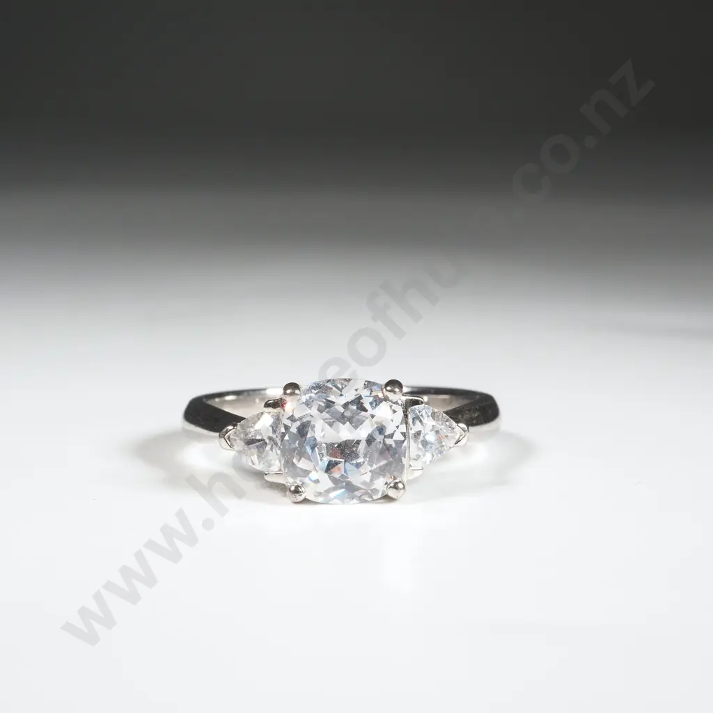 Sterling Silver & Three White Stone Dress Ring  Image 1++