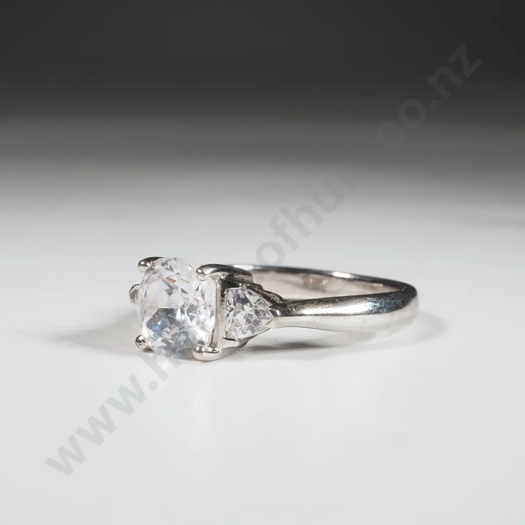 Sterling Silver & Three White Stone Dress Ring  Image 1++