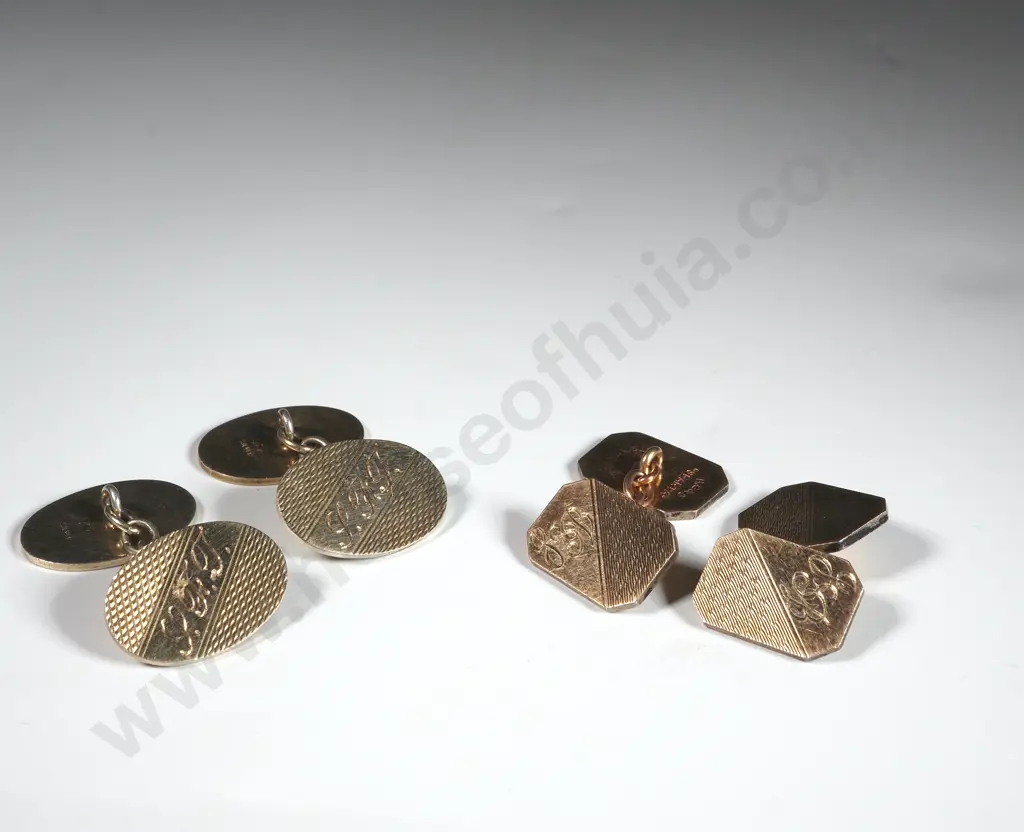 Two Pairs of Sterling Silver Gold Lined Cufflinks Image 1++