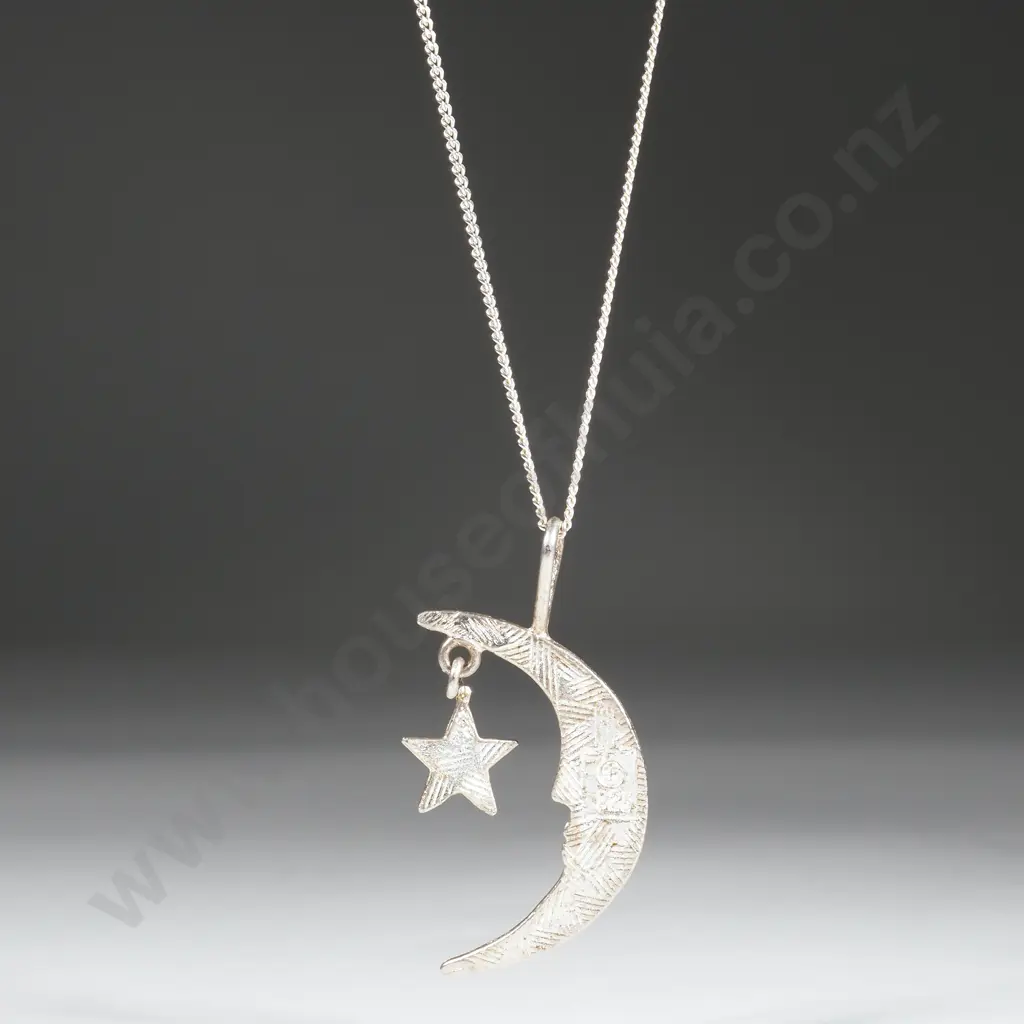 Sterling Silver Necklace. Moon & Stars  Image 1++