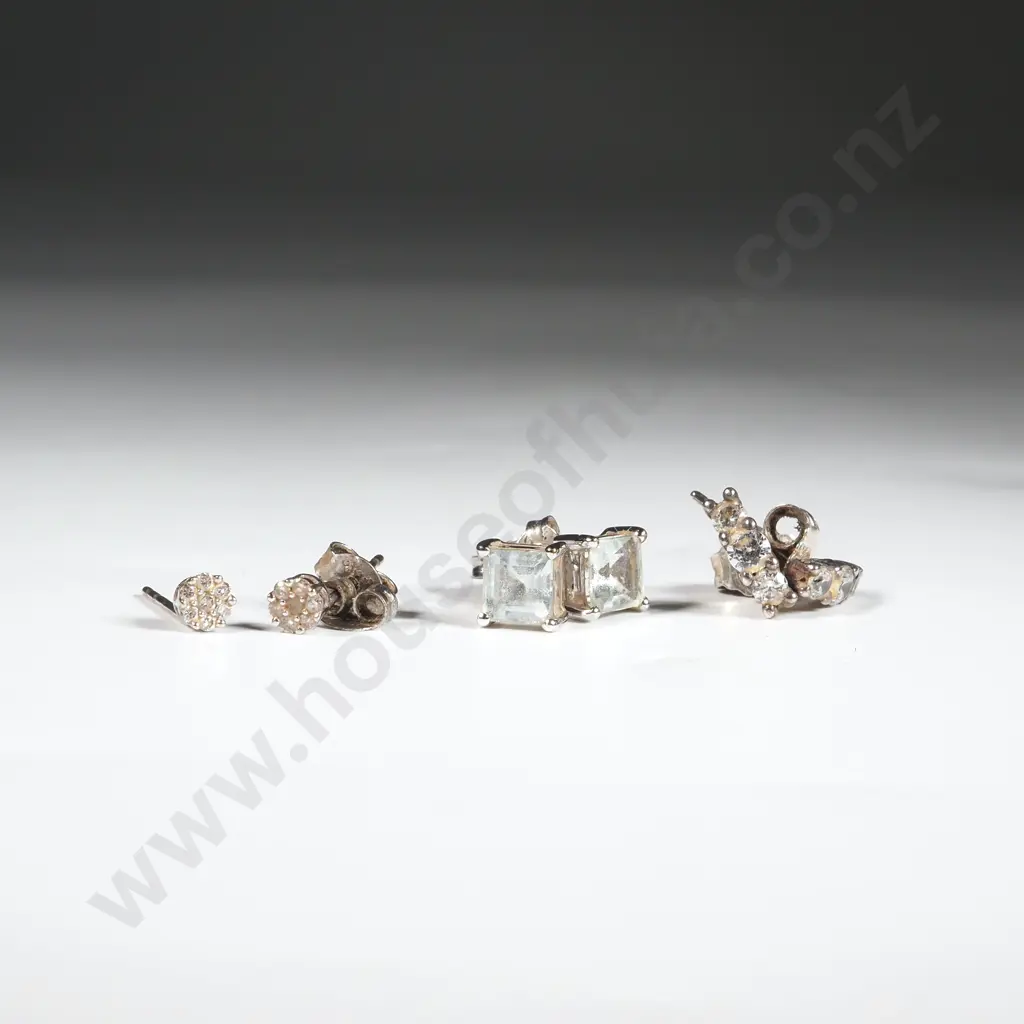 Three Pairs Of White Stone Stud Earrings Image 1++