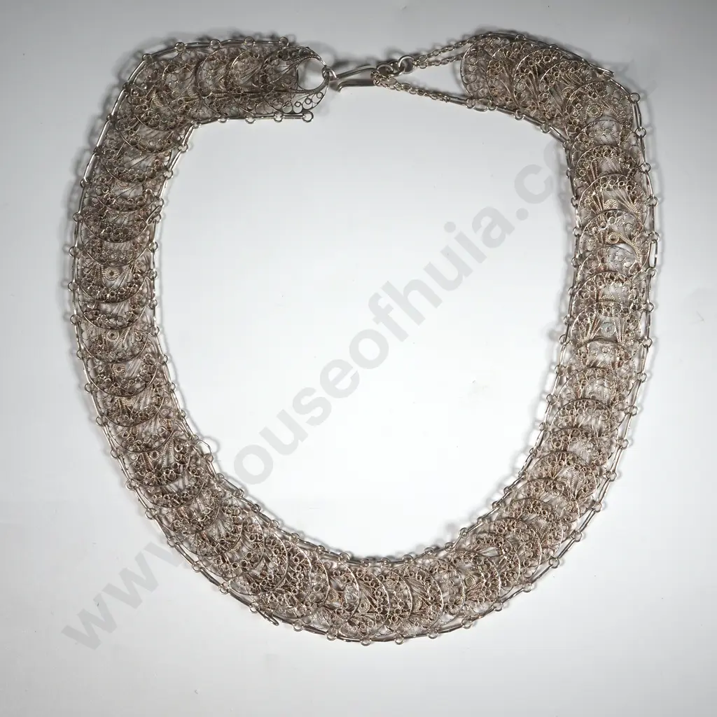 Sterling Silver Filigree Choker Necklace Image 1++