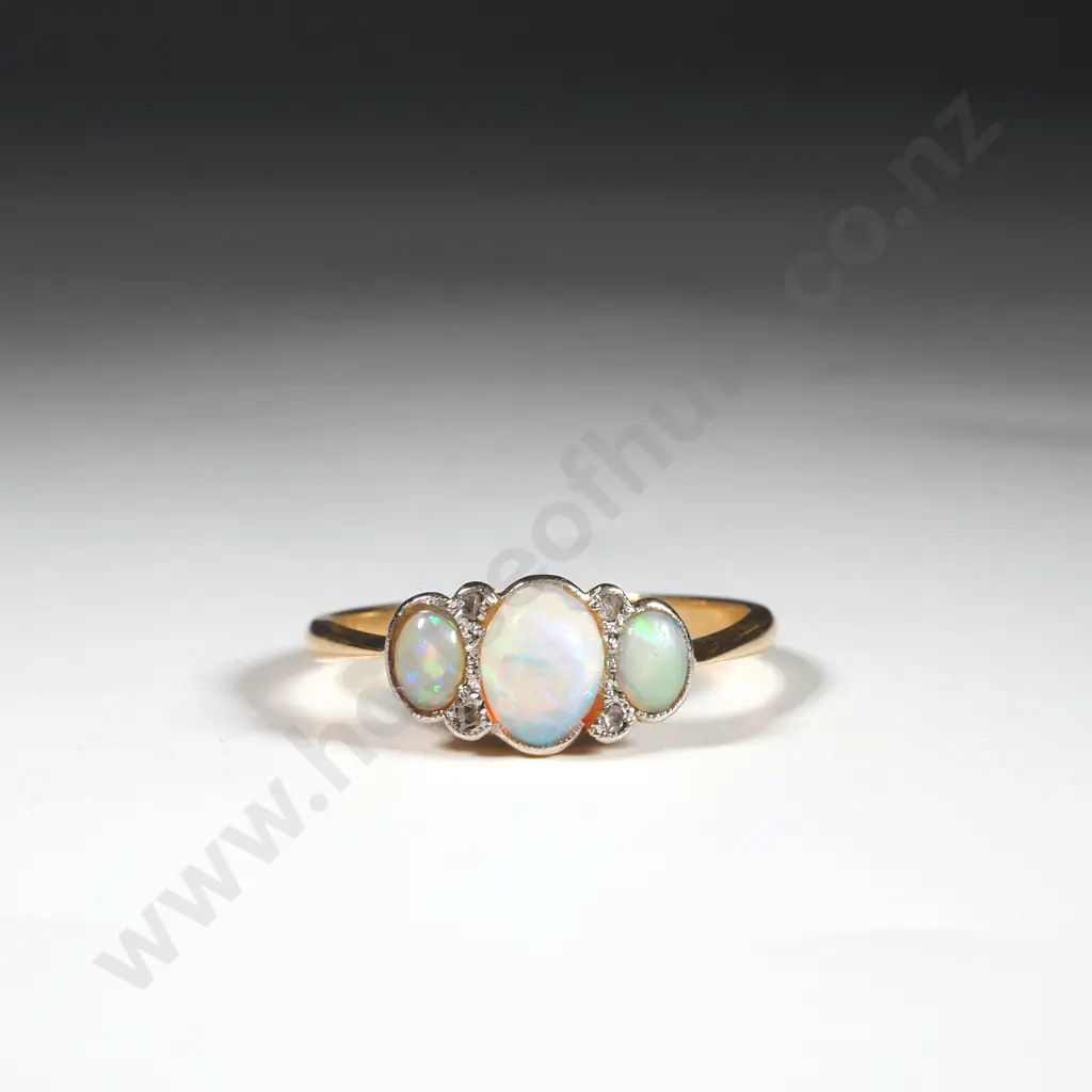 18ct Gold, Opal & Diamond Bridge Set Ring Image 1++