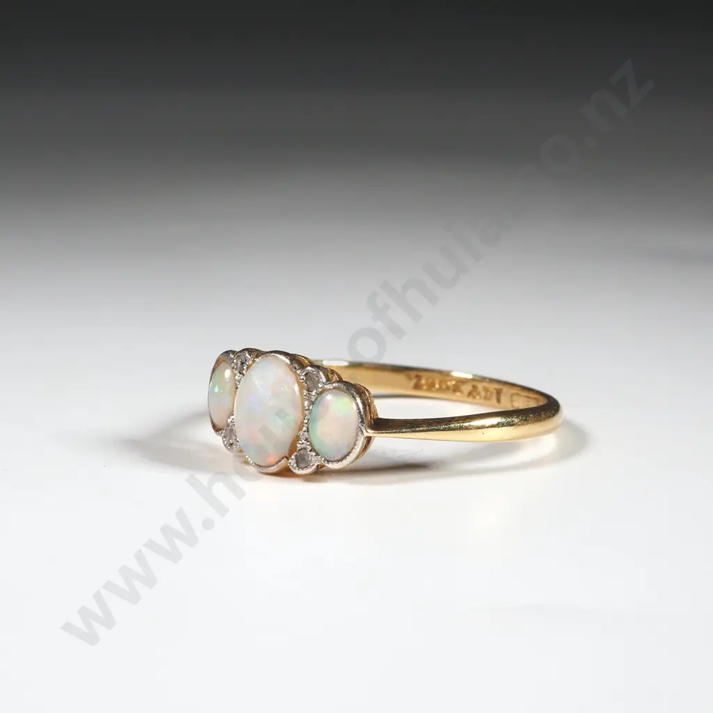 18ct Gold, Opal & Diamond Bridge Set Ring Image 1++