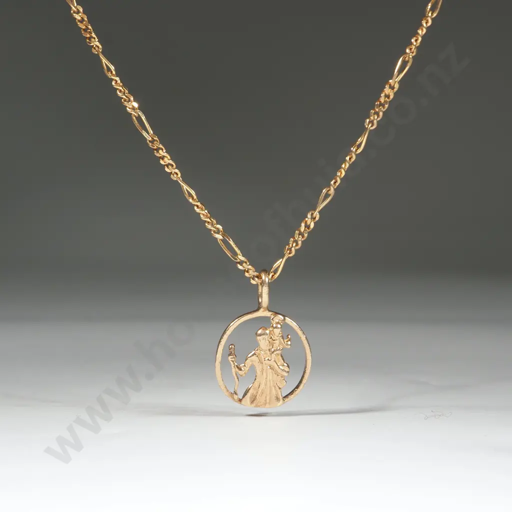9ct Gold St Christopher On 9ct  A Gold Figaro Chain Image 1++