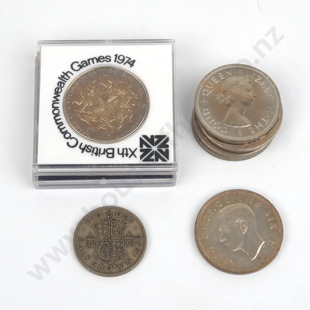 Assorted Crown Size Coins Incl New Zealand 1949 Crown  Image 1++