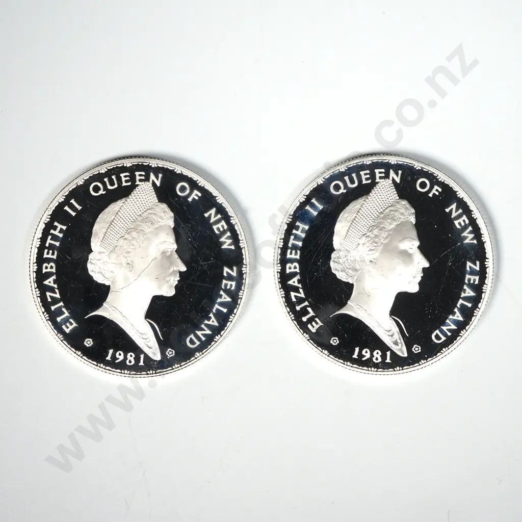 Two 1981 New Zealand Silver One Dollar Proof Coins - Uncased  Image 1++