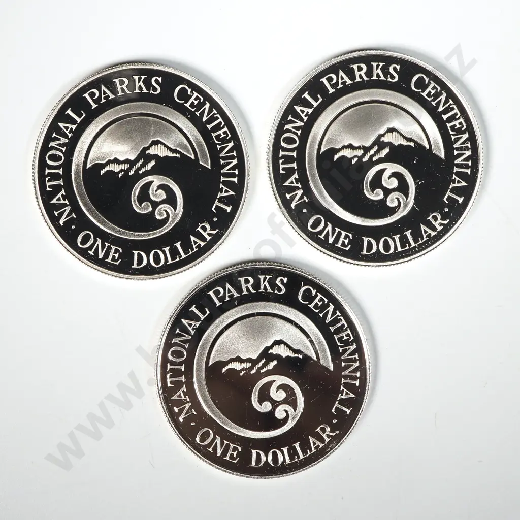 Three 1987 New Zealand Silver One Dollar Proof Coins - Uncased  Image 1++