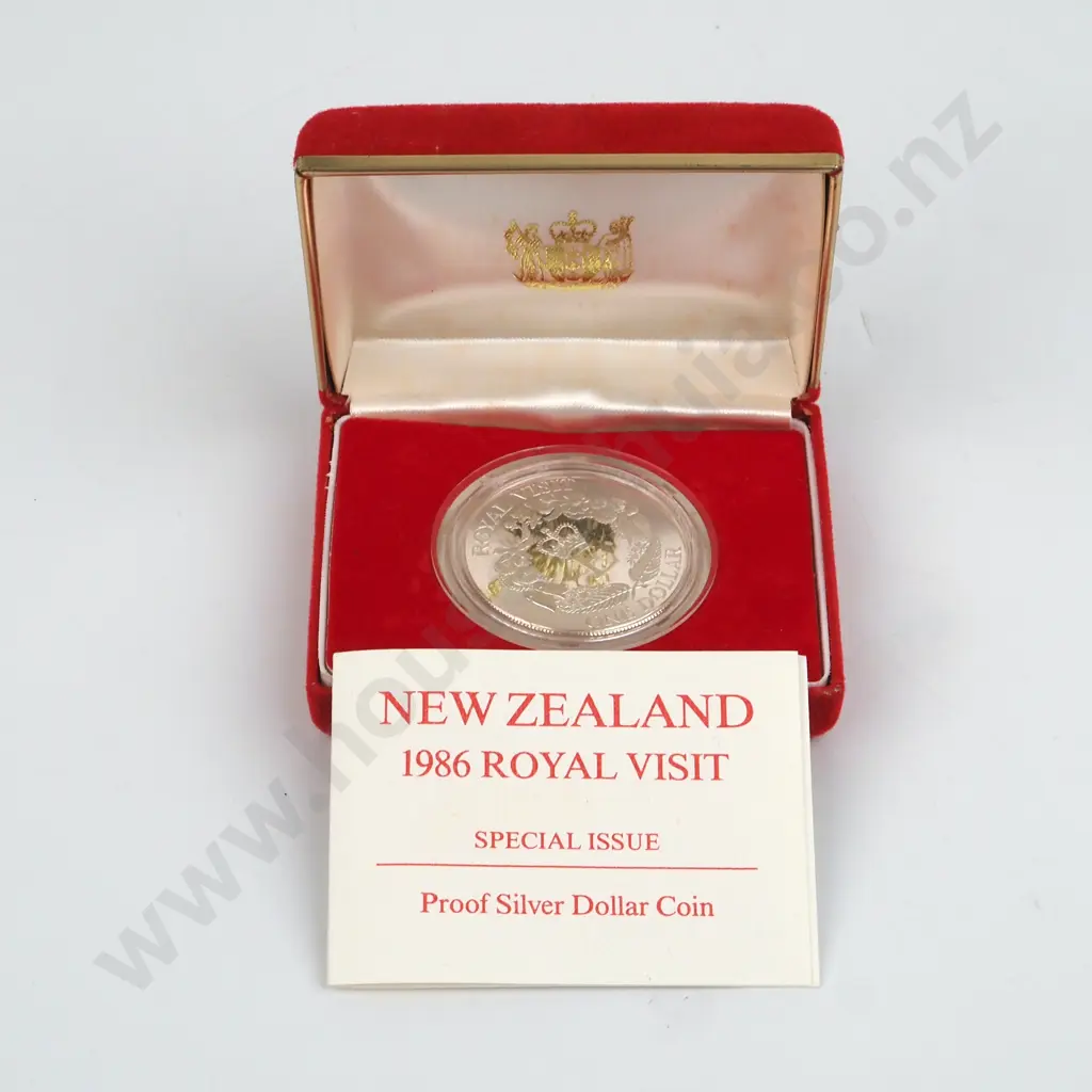 1986 New Zealand Royal Visit Proof Silver One Dollar Coin  Image 1++