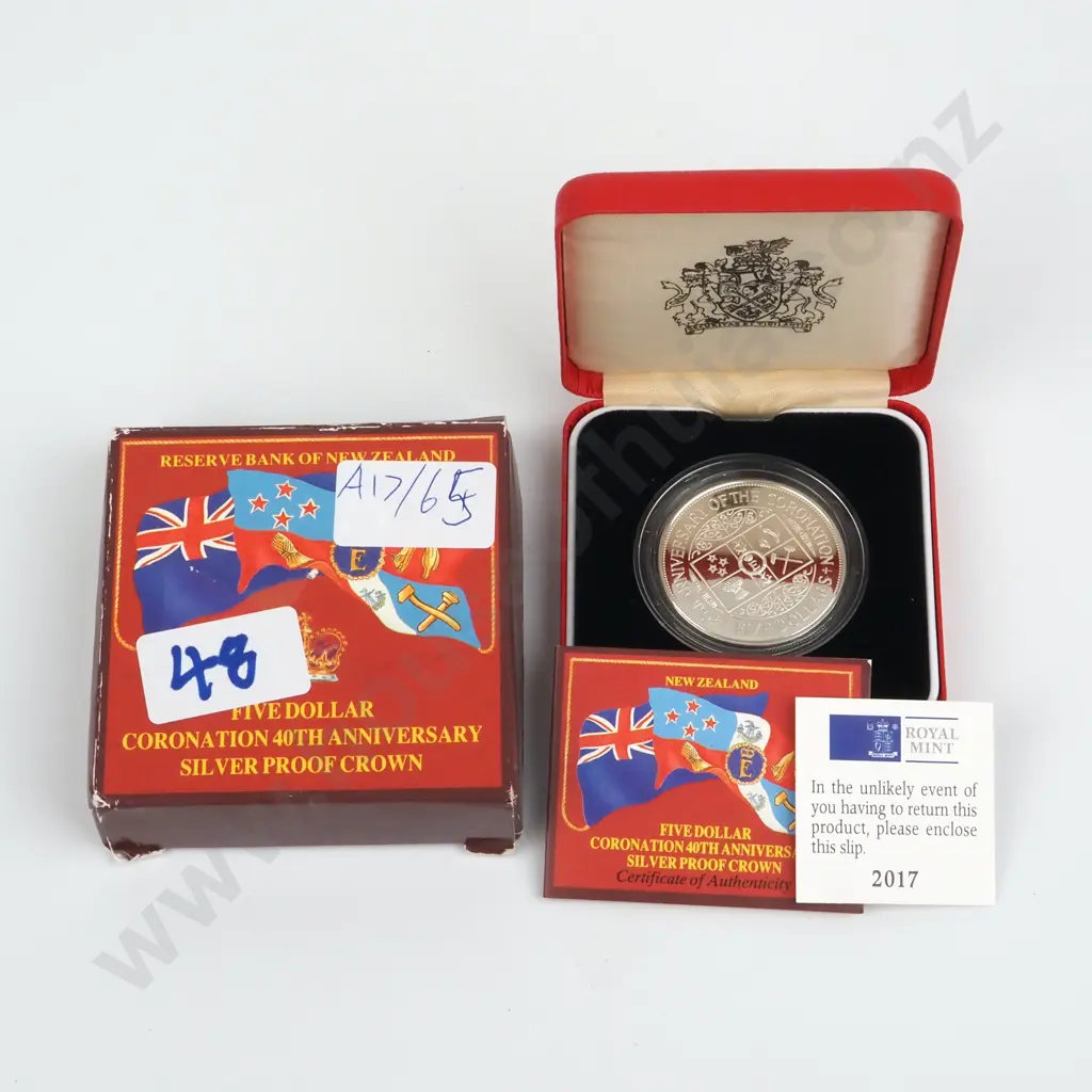 1993 New Zealand 40th Anniversary of the Coronation Silver Proof Crown Image 1++