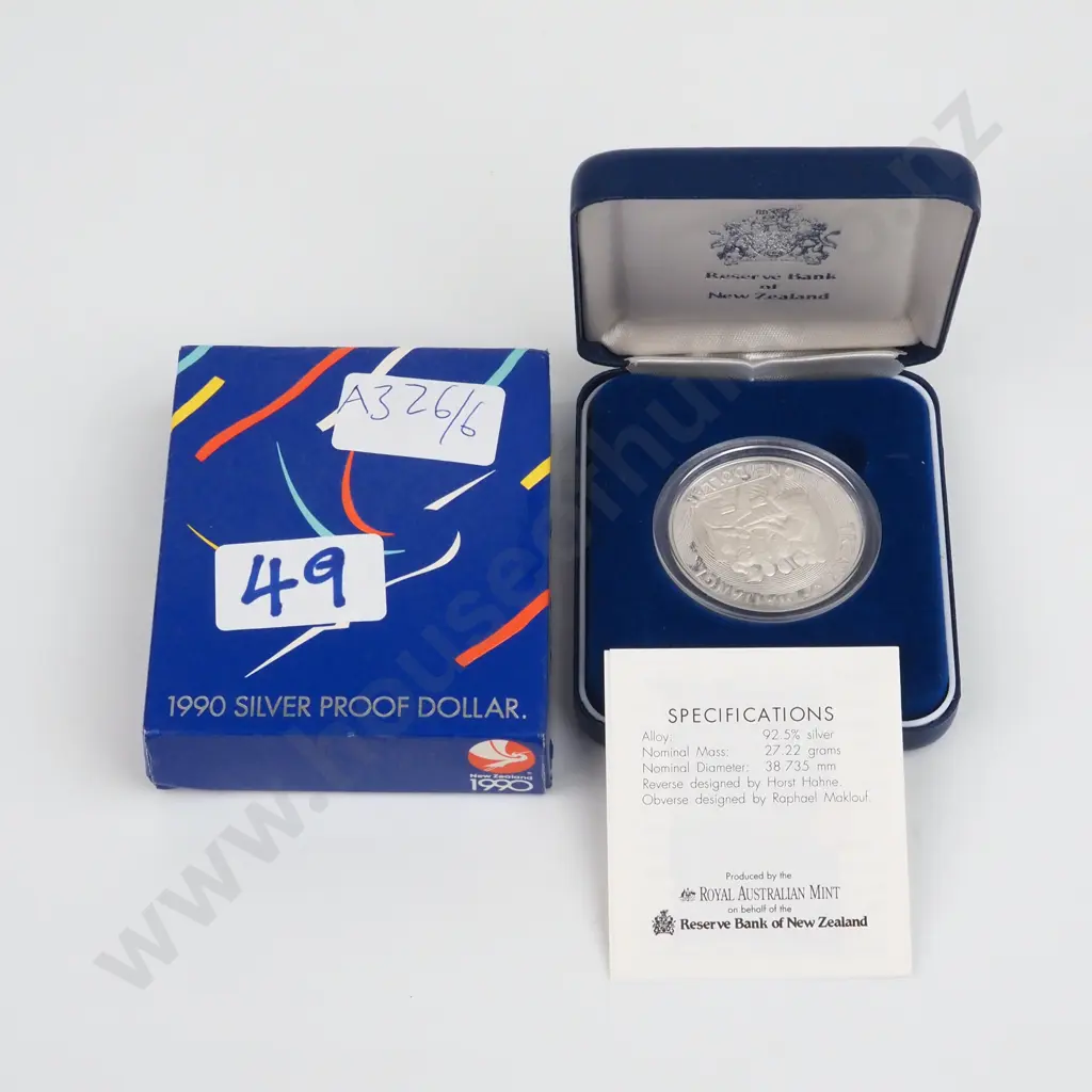 1990 New Zealand Proof Silver Dollar  Image 1++