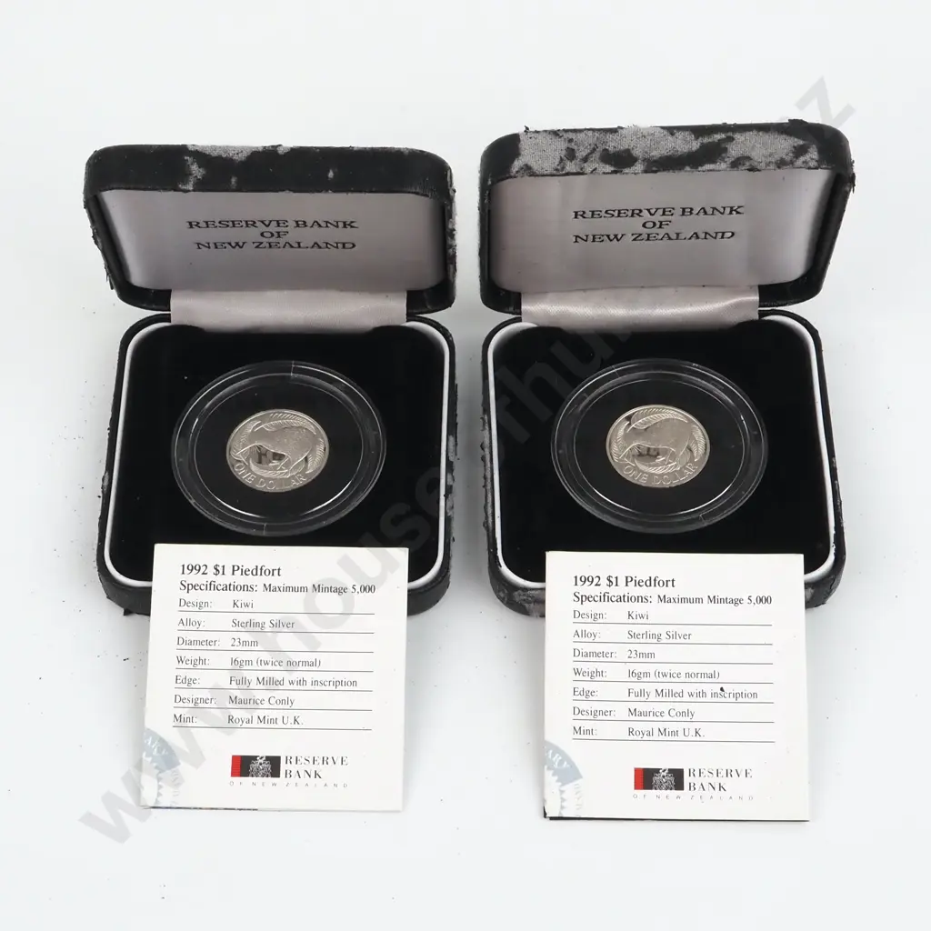 Two 1992 New Zealand One Dollar Piedfort One Dollar Coins (16 Grams Sterling Silver)  Image 1++