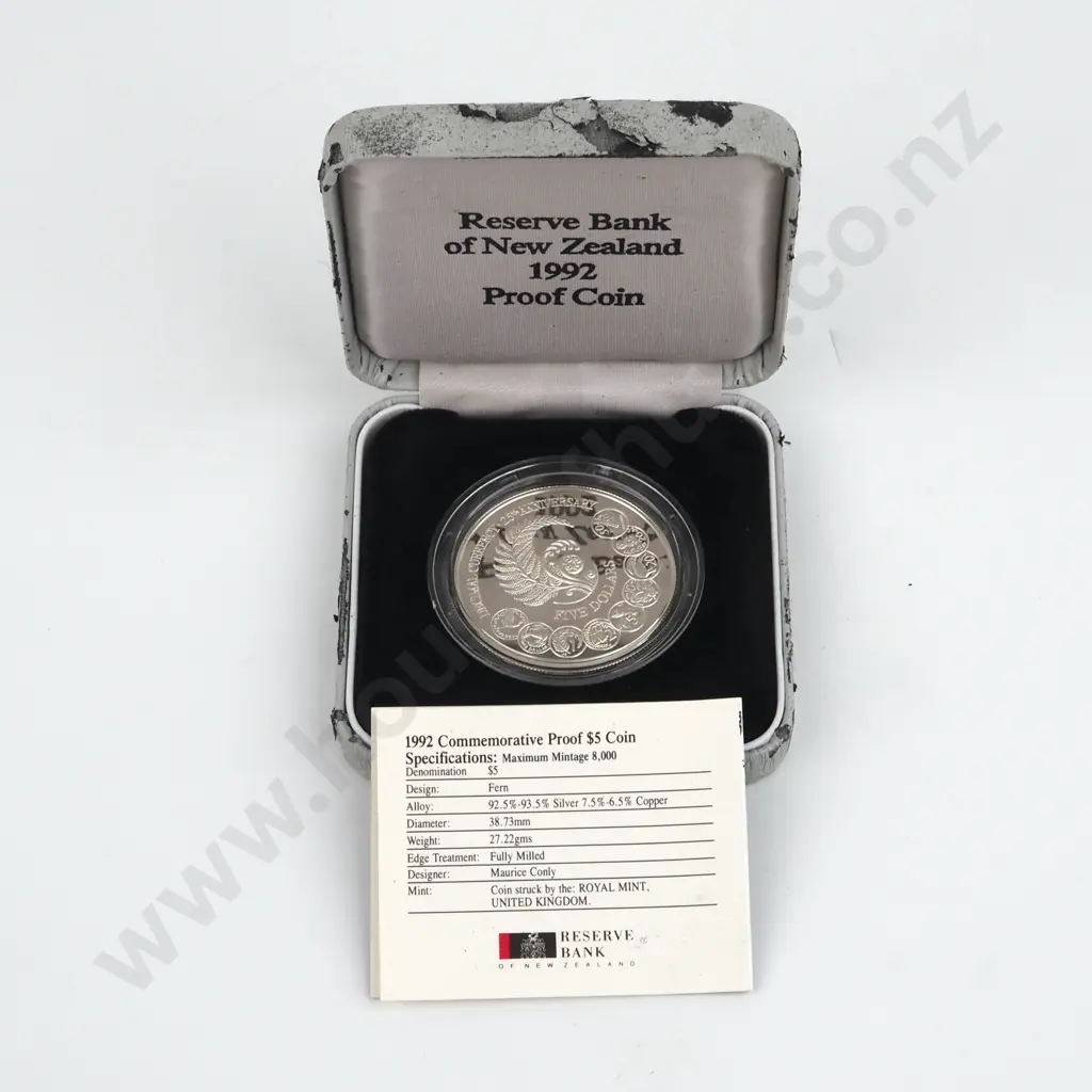 1992 New Zealand Proof Silver $5 Coin  Image 1++