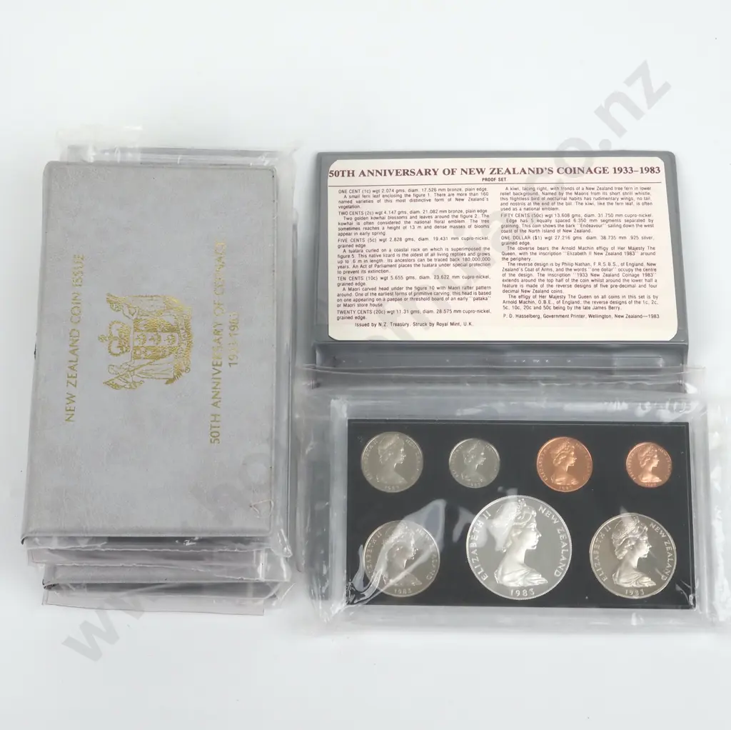 Four 1983 New Zealand Proof Coin Issues w Silver Dollar Image 1++