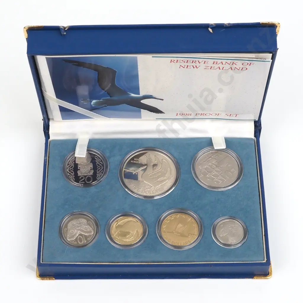 1998 New Zealand Proof Set w Silver One Dollar Coin - Royal Albatross  Image 1++