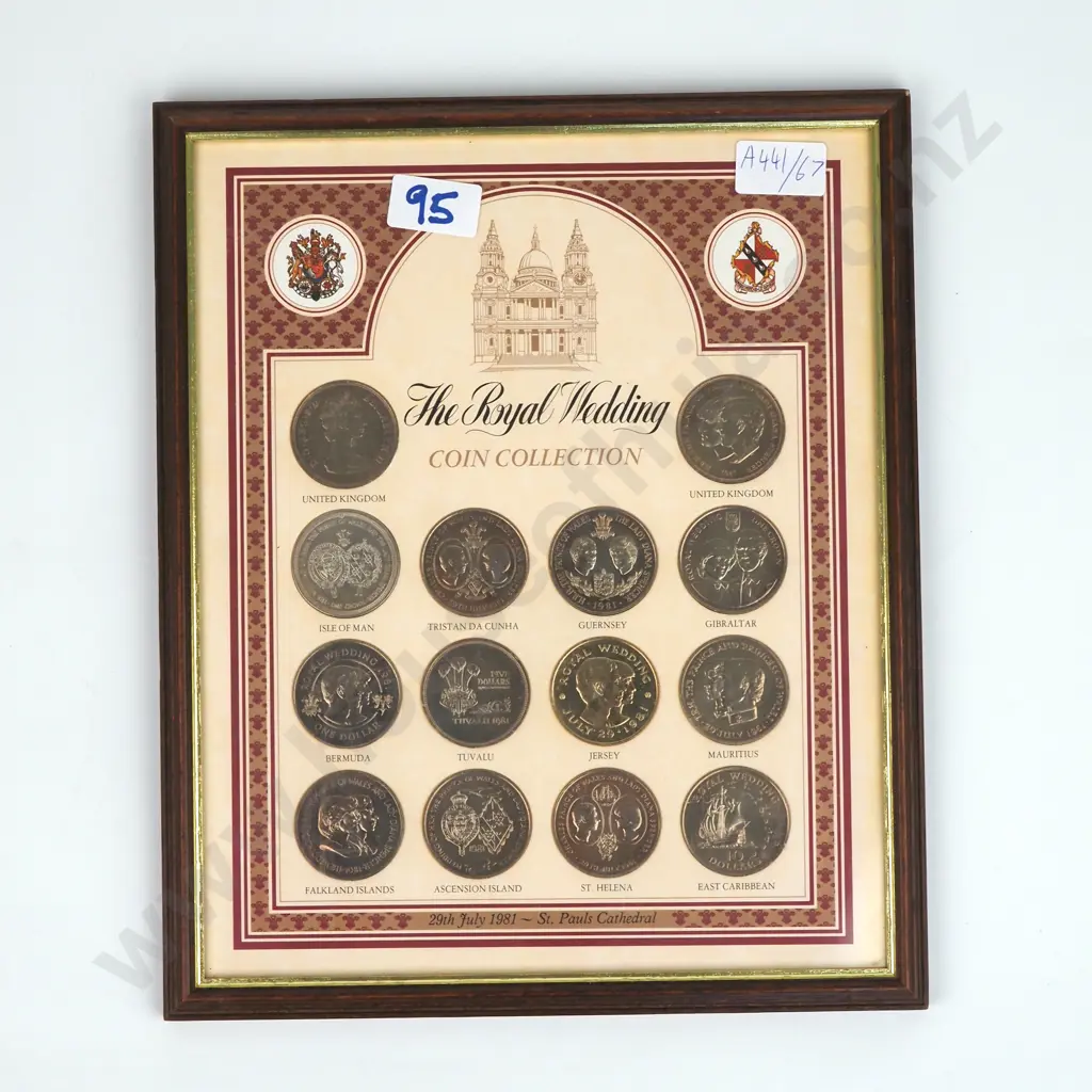 Framed Collection of 14 Royal Wedding Crown Coins Image 1++