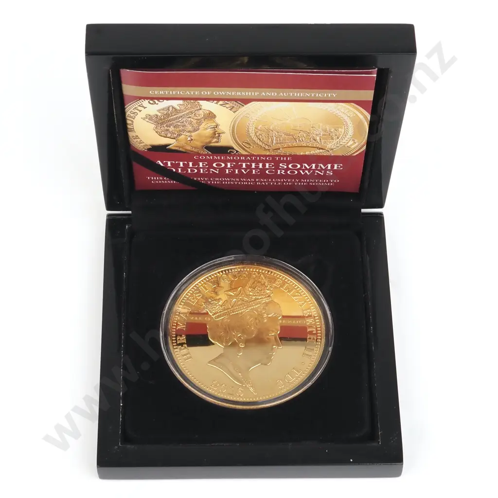 Cased 2016 5 Crowns Battle of the Somme Coin Gold Plated Proof Coin  Image 1++