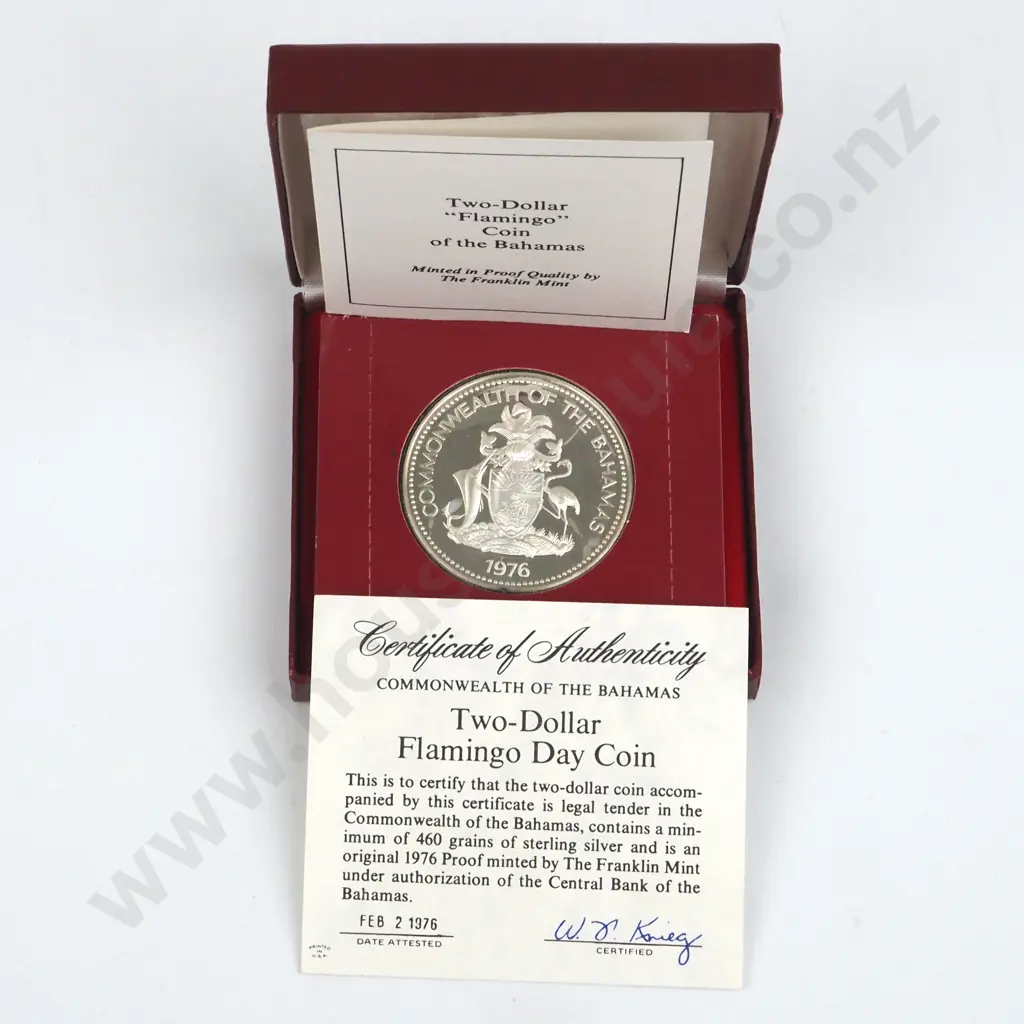 1976 Baham Two Dollar "Flamingo Coin" 27.56 Grams ASW Image 1++