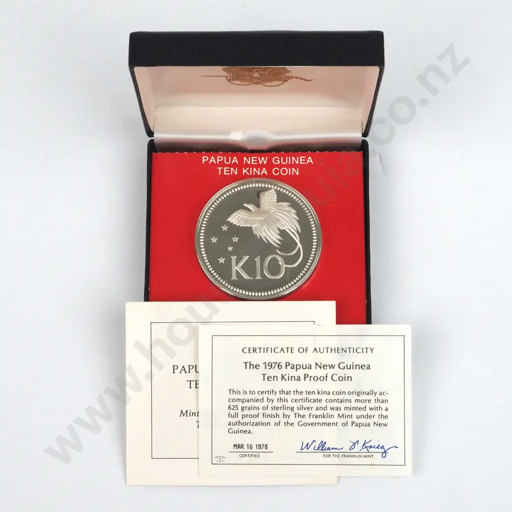 Cased 1976 Papua New Guinea Ten Kina Proof Coin: 37.45 Grams ASW Image 1++