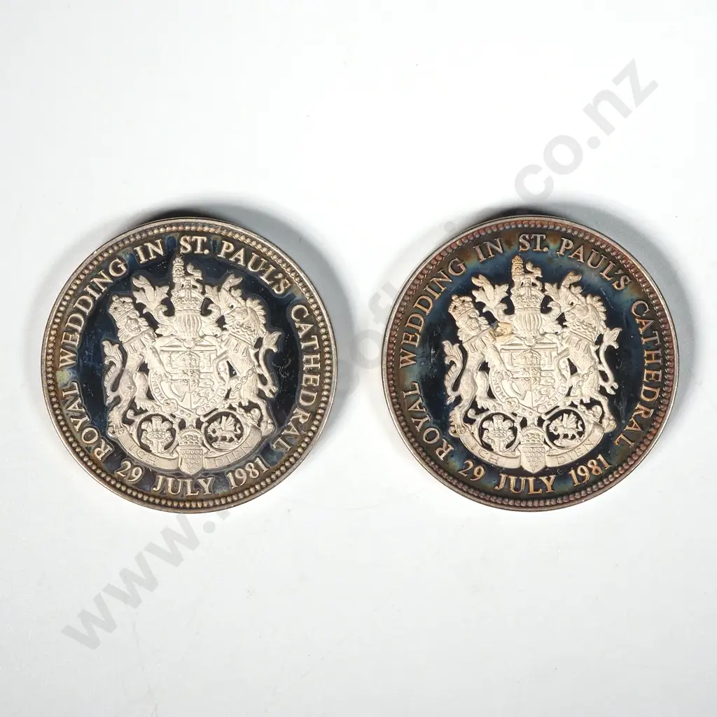 Two Sterling Silver 1981 Charles & Diana Wedding Medals - 57.07 ASW Image 1++