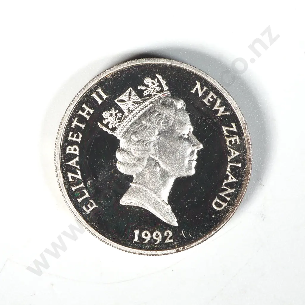 1992 New Zealand Piedfort One Dollar Silver Coin  Image 1++
