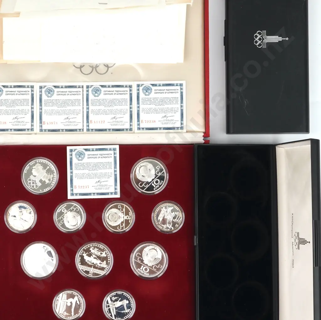 1980 Moscow Olympics USSR Silver 28-Coin Proof Set .900 Fine in Original Case – Rare Complete Set - 627.29 Grams ASW Image 1++