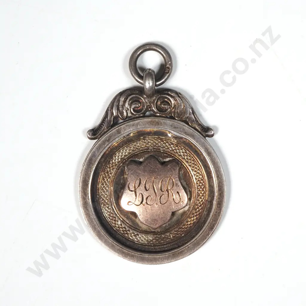 1923 Sterling Silver & Gold Prize Fob to Fireman L T Russell - Bi Annual Competition  Image 1++
