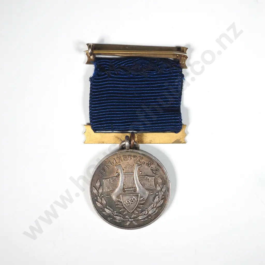 1931 Sterling Silver rWellington Brass Band Unawarded Medal Image 1++
