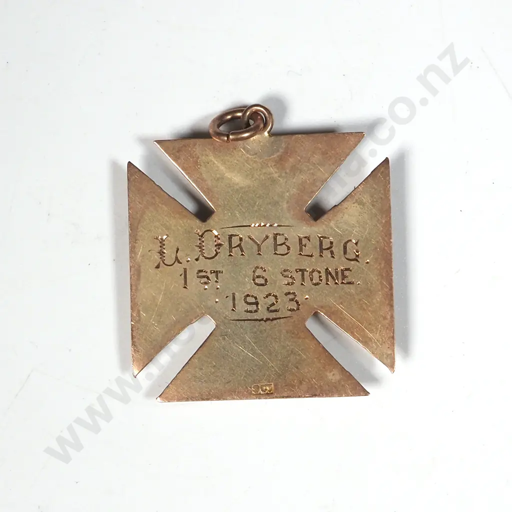 1923 9ct Gold New Zealand Boxing Medal to L Dryberg Image 1++